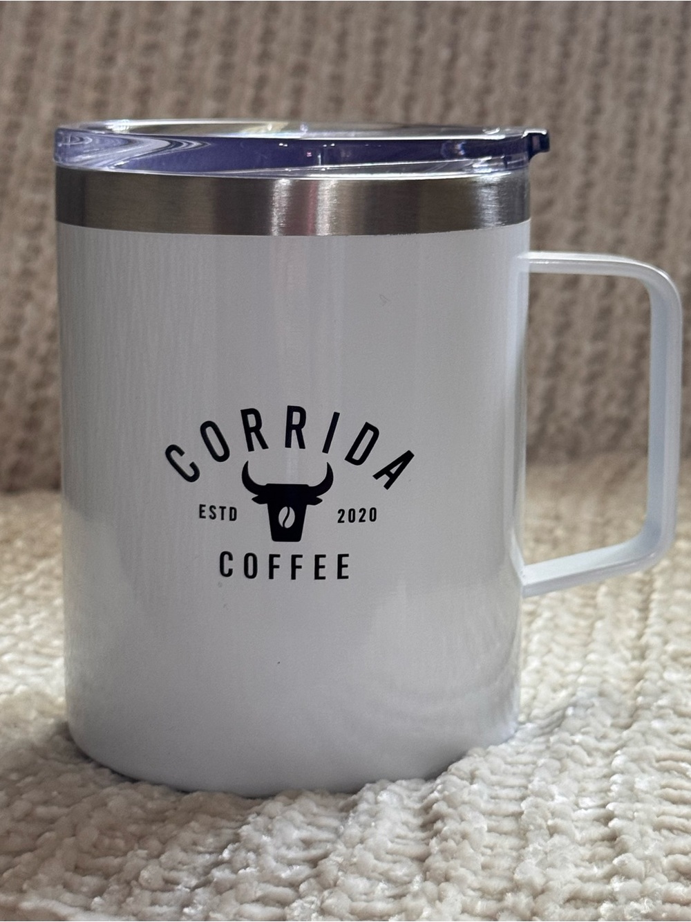 White Insulated Travel Mug with Handle